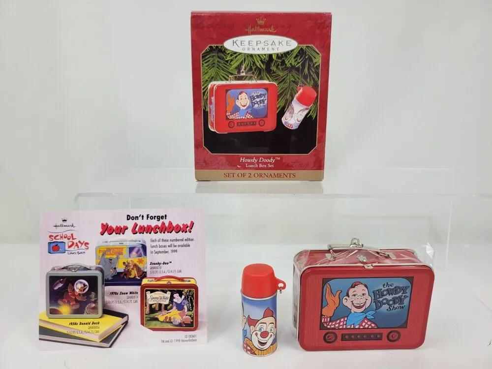 2pc Christmas Ornament Howdy Doody Lunch Box Lunchbox Hallmark Keepsake 1999 NIB